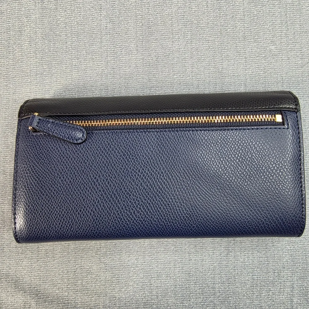 NWOT Vera Bradley Audrey Wallet Women Navy Black Excellent‎ Pebbled Leather RFID